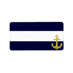 Gold anchor nautical stripes label