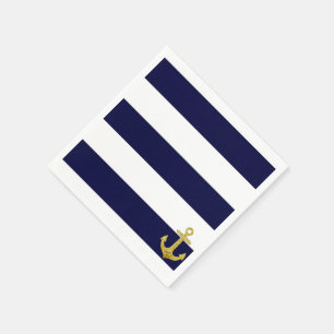 Gold anchor nautical stripes napkin