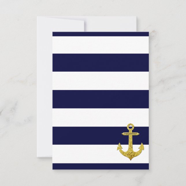 Gold anchor nautical stripes  thank you card (Front)