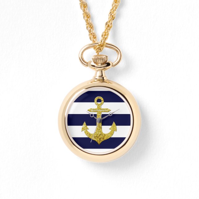 Gold anchor nautical stripes watch (Front)