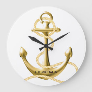 Gold anchor nautical wall clock Personalized