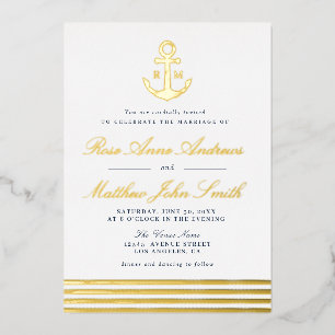 gold anchor nautical wedding invitation