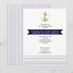 Gold anchor  nautical wedding rehearsal dinner invitation
