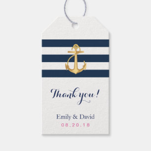 Gold Anchor Navy Stripes Nautical Wedding Favour Gift Tags