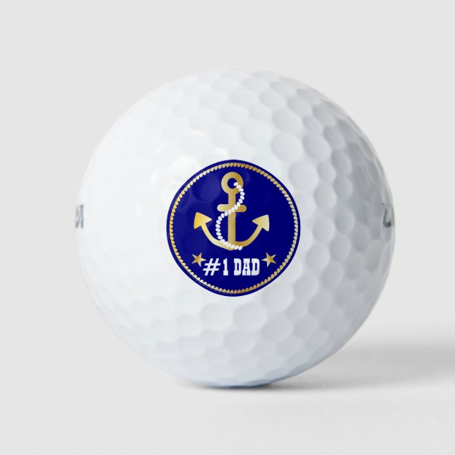 Gold Anchor Number 1 Dad Nautical Father's Day Golf Balls (Front)