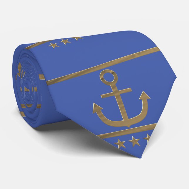 gold anchor on  blue background tie (Rolled)
