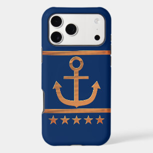gold anchor on navy blue background