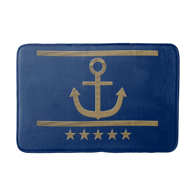 gold anchor on navy blue background bath mat (Front)