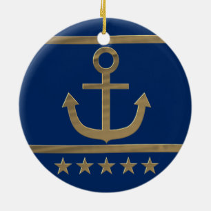 gold anchor on navy blue background ceramic tree decoration