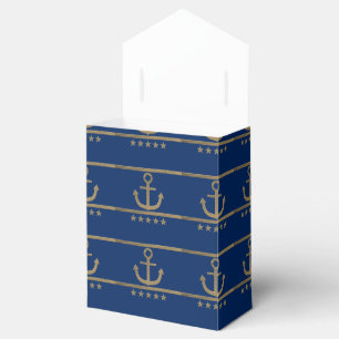 gold anchor on navy blue background favour box