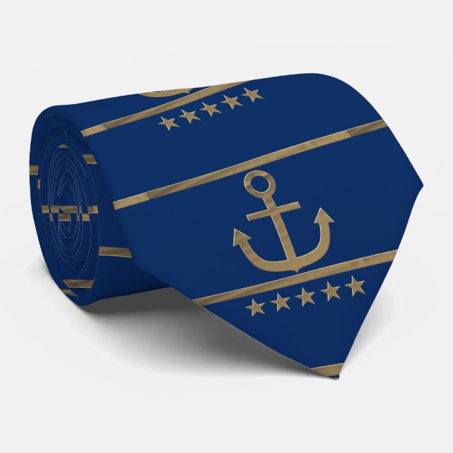 gold anchor on navy blue background tie (Rolled)