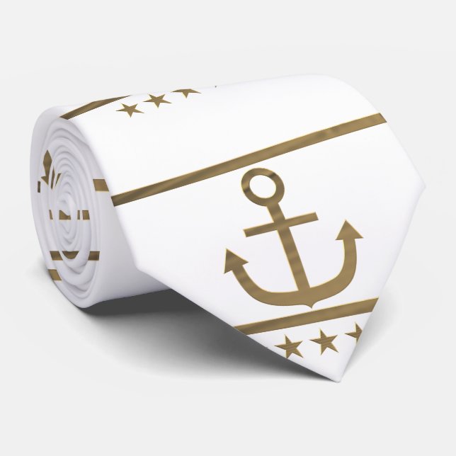 gold anchor on  white background tie (Rolled)