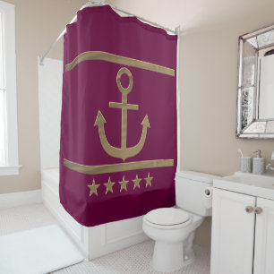 gold anchor on wine red background shower curtain