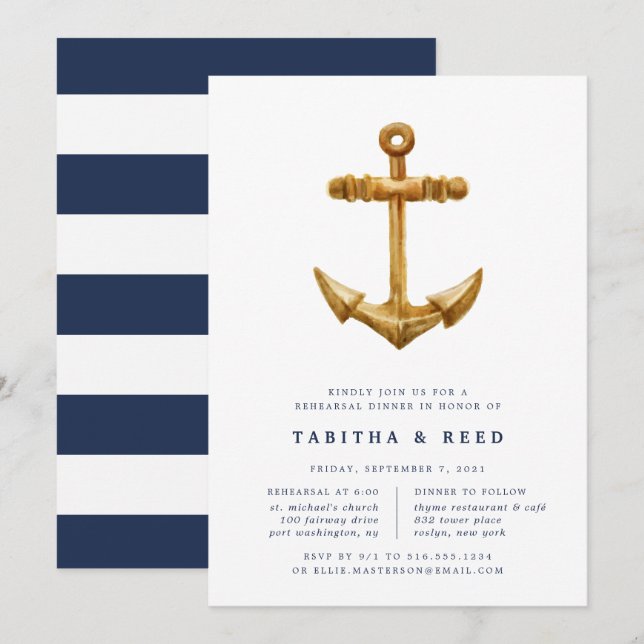 Gold Anchor | Rehearsal Dinner Invitation (Front/Back)