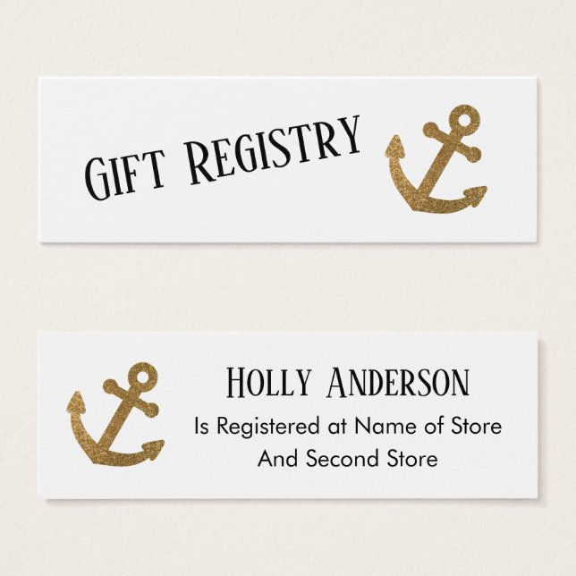 Gold Anchor Simple Nautical Gift Registry Cards (Front & Back)