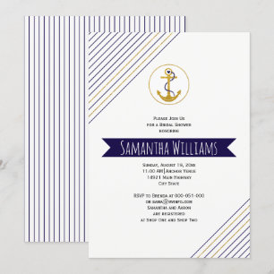 Gold anchor stripes nautical wedding bridal shower invitation