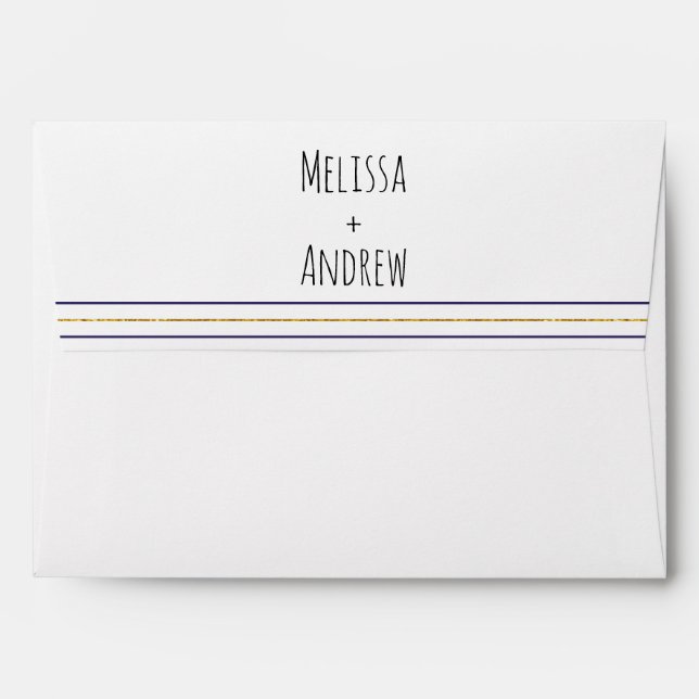 Gold anchor & stripes navy blue nautical wedding envelopes (Back (Top Flap))
