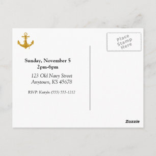 Gold Anchor with Blue Stripes Birthday Postcard