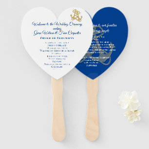 Gold Anchors Heart-Shaped Wedding Fan Program