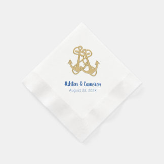 Gold Anchors Nautical Ship Cruise Wedding Napkin