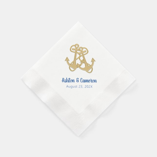 Gold Anchors Nautical Ship Cruise Wedding Napkin (Corner)