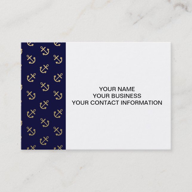 Gold Anchors Navy Blue Background Pattern Business Card (Front)