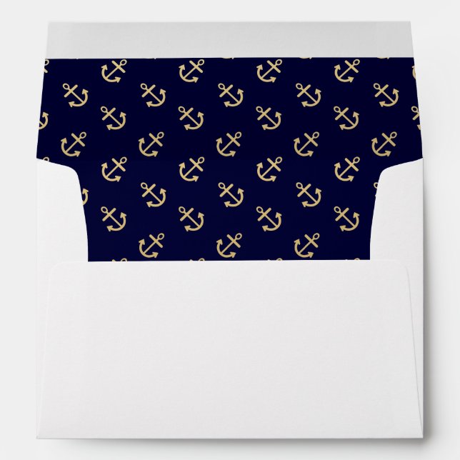 Gold Anchors Navy Blue Background Pattern Envelope (Back (Bottom))