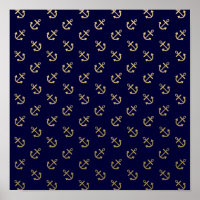 Gold Anchors Navy Blue Background Pattern