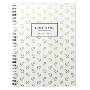 Gold Anchors White Background Pattern Notebook