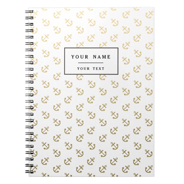 Gold Anchors White Background Pattern Notebook (Front)