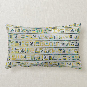 Gold and Abalone Egyptian hieroglyphs on pearl Lumbar Cushion