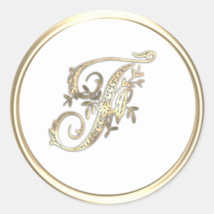 Gold and Any Colour Ornate Initial Monogram F Classic Round Sticker