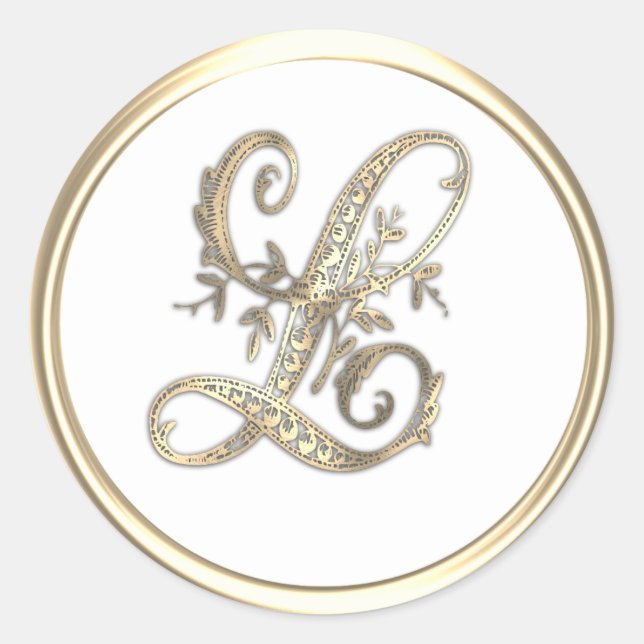 Gold and Any Colour Ornate Initial Monogram L Classic Round Sticker (Front)