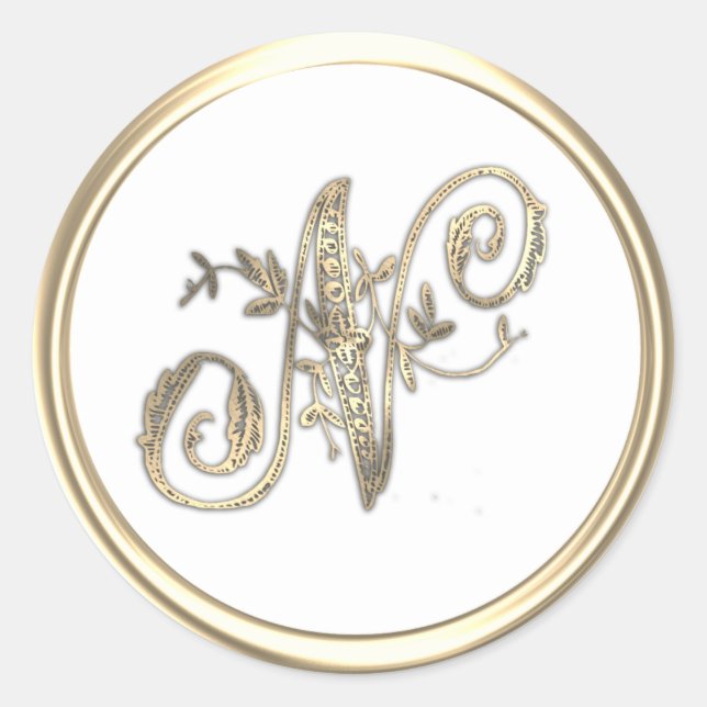 Gold and Any Colour Ornate Initial Monogram N Classic Round Sticker (Front)