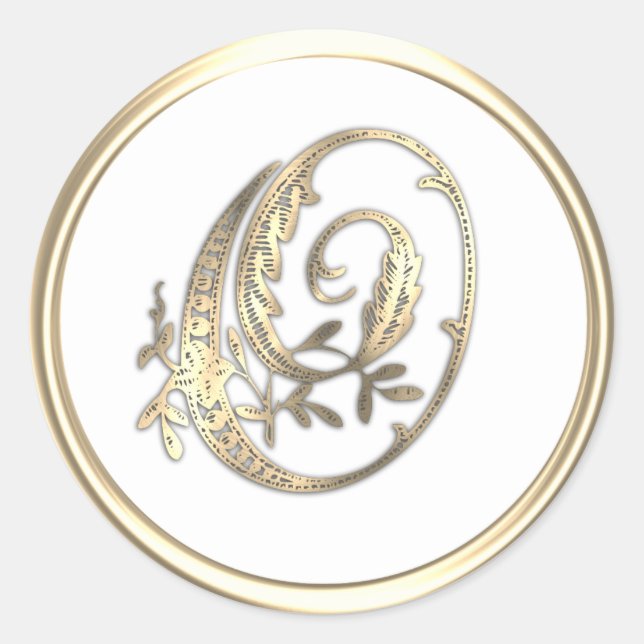 Gold and Any Colour Ornate Initial Monogram O Classic Round Sticker (Front)