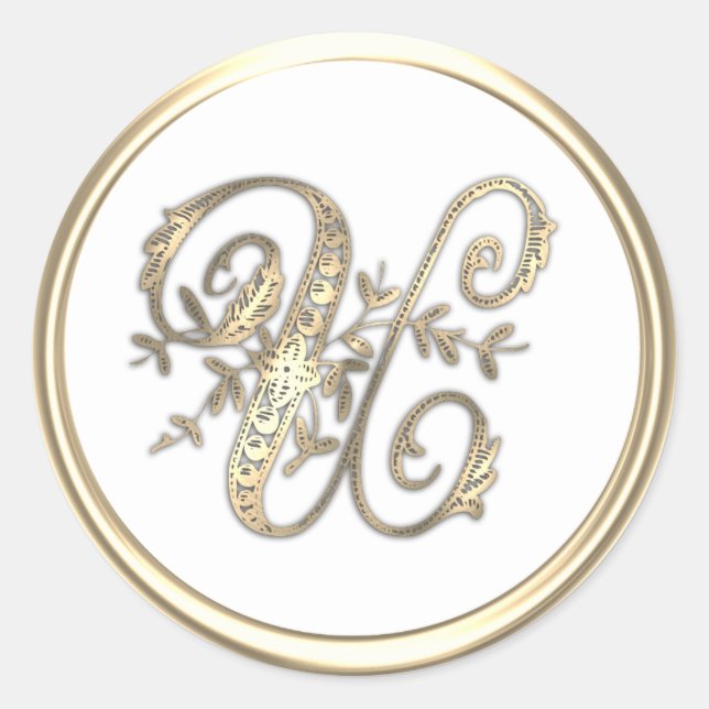 Gold and Any Colour Ornate Initial Monogram U Classic Round Sticker (Front)