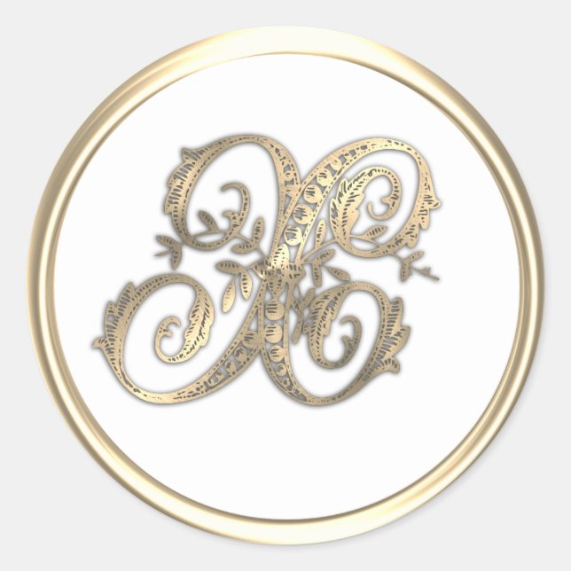 Gold and Any Colour Ornate Initial Monogram X Classic Round Sticker (Front)