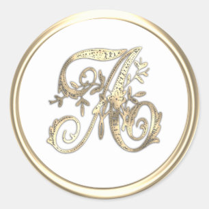 Gold and Any Colour Ornate Monogram A Classic Round Sticker