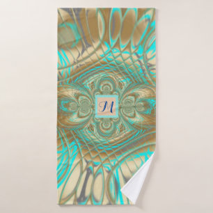 Gold and Aqua Abstract Geometric Bath Towel