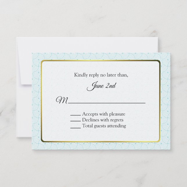 Gold and Aqua Frame Wedding RSVP (Front)