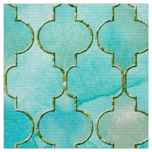 Gold and Aqua Maroccan pattern Fabric