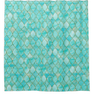 Gold and Aqua Maroccan pattern Shower Curtain