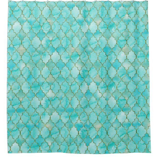 Gold and Aqua Maroccan pattern Shower Curtain (Front)