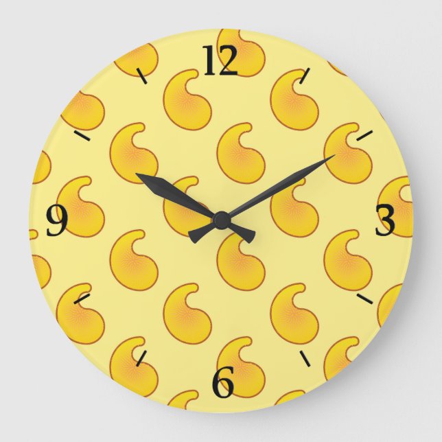 Gold and banana yellow paisley large clock (Front)