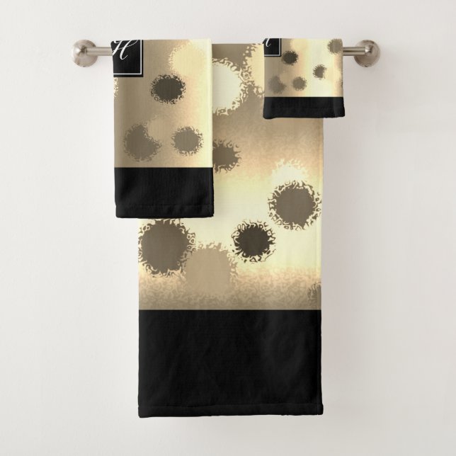 Gold and Beige Abstract Spheres Bath Towel Set (Insitu)
