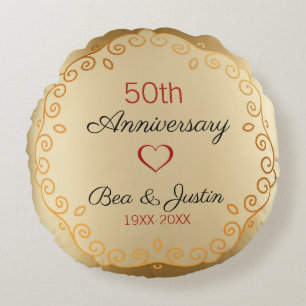 Gold And Beige Ornament Round Cushion