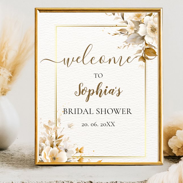 Gold and Beige Watercolor Flowers Bridal Shower Poster (Creator Uploaded)