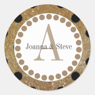 Gold and Blacb Polka Dot Moogram Sickers. Classic Round Sticker