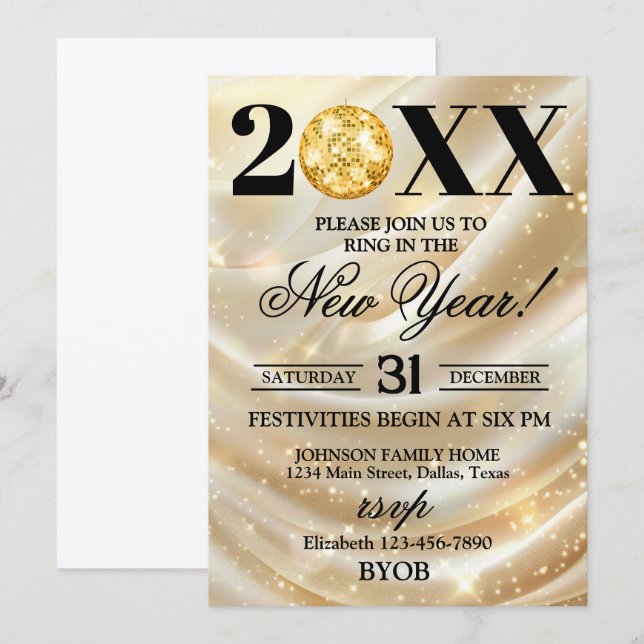 Gold and Black 2026 New Years Eve Party Invitation (Front/Back)