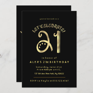Gold and Black, 21st Birthday Invitations